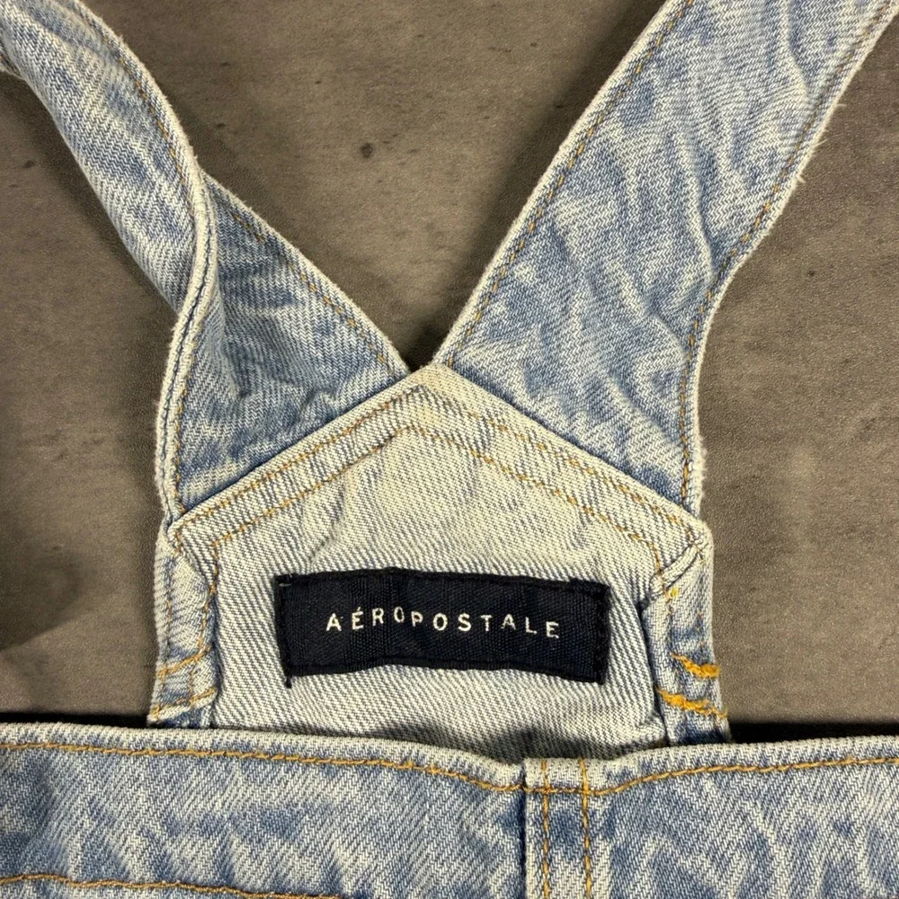 Aeropostale Denim Overalls Women XS Light Wash Cuffed Shortall 90s Style Mom Dad